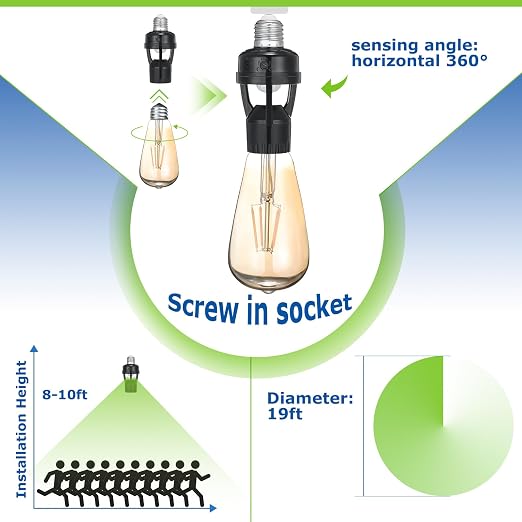 Hortsun 3 Pcs Motion Sensor Light Socket Smart Screw in Light Bulb Outlet - Image 4