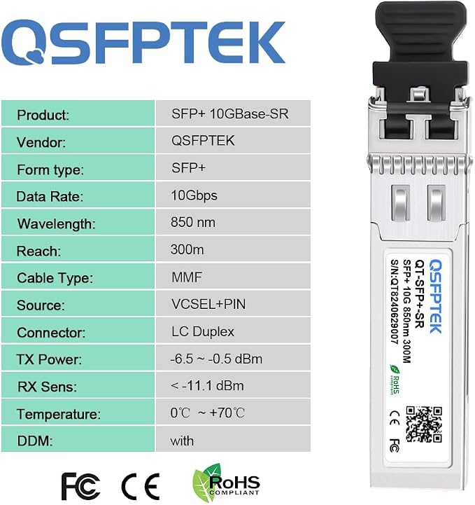 10GBase-SR SFP+ Module, 10gb LC 850nm 300M DDM Multimode 10GbE Fiber MMF SFP - Image 6