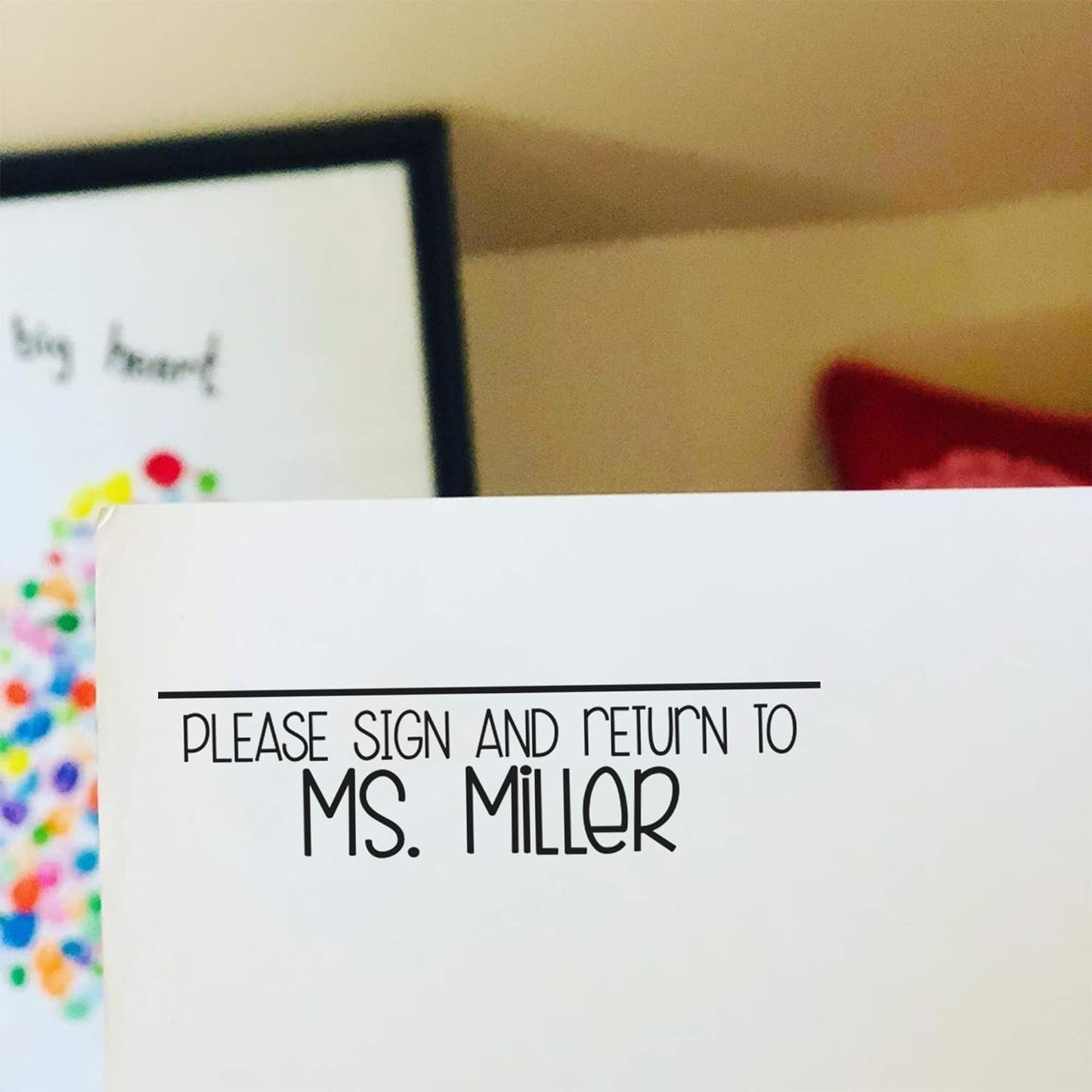 Custom Self-Inking stamps with 49 fun designs for easy grading. Great for Classroom, Teacher, & Library Bookmarks. Includes "Please Sign and Return" & Xtra Large options