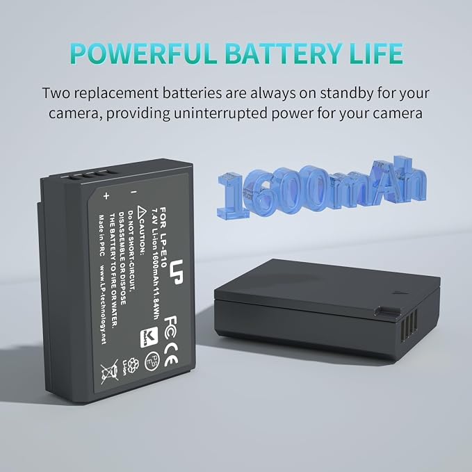 LP LP-E10 Battery Charger Pack, 1600mAh 2-Pack Battery & Dual Slot Charger - Image 3