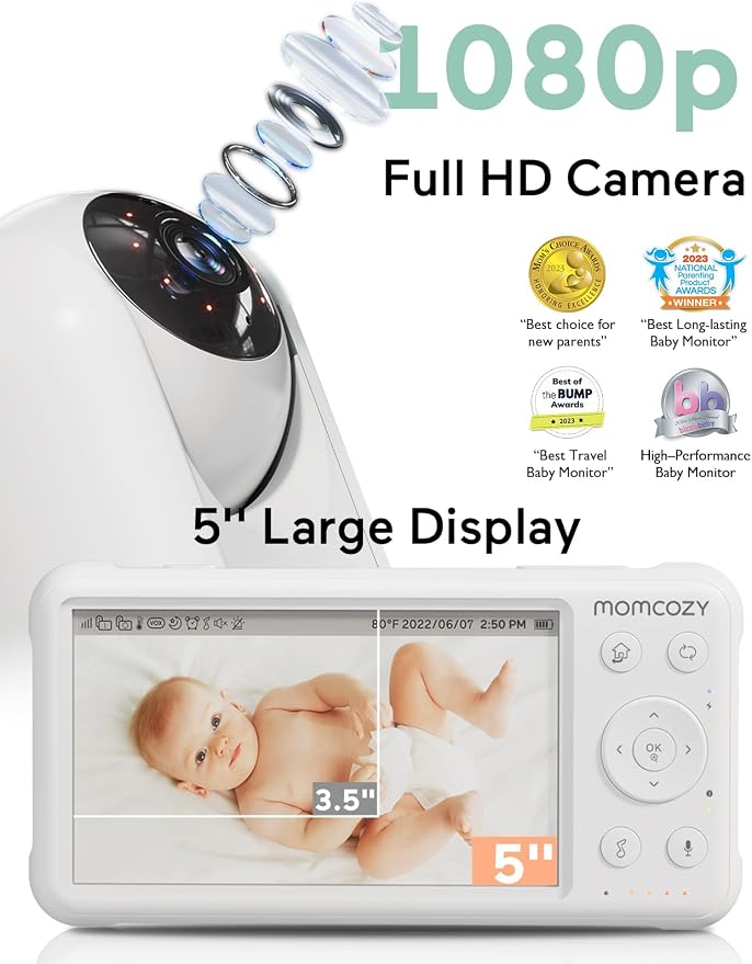 Momcozy Baby Monitor with 2 Cameras 5’’ 1080P Split Screen Video Baby Monitor - Image 2