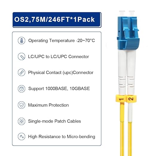 FLYPROFiber- 75M OS2 Fiber Patch Cable LC to LC, Length Options: 0.2m-300m - Image 4