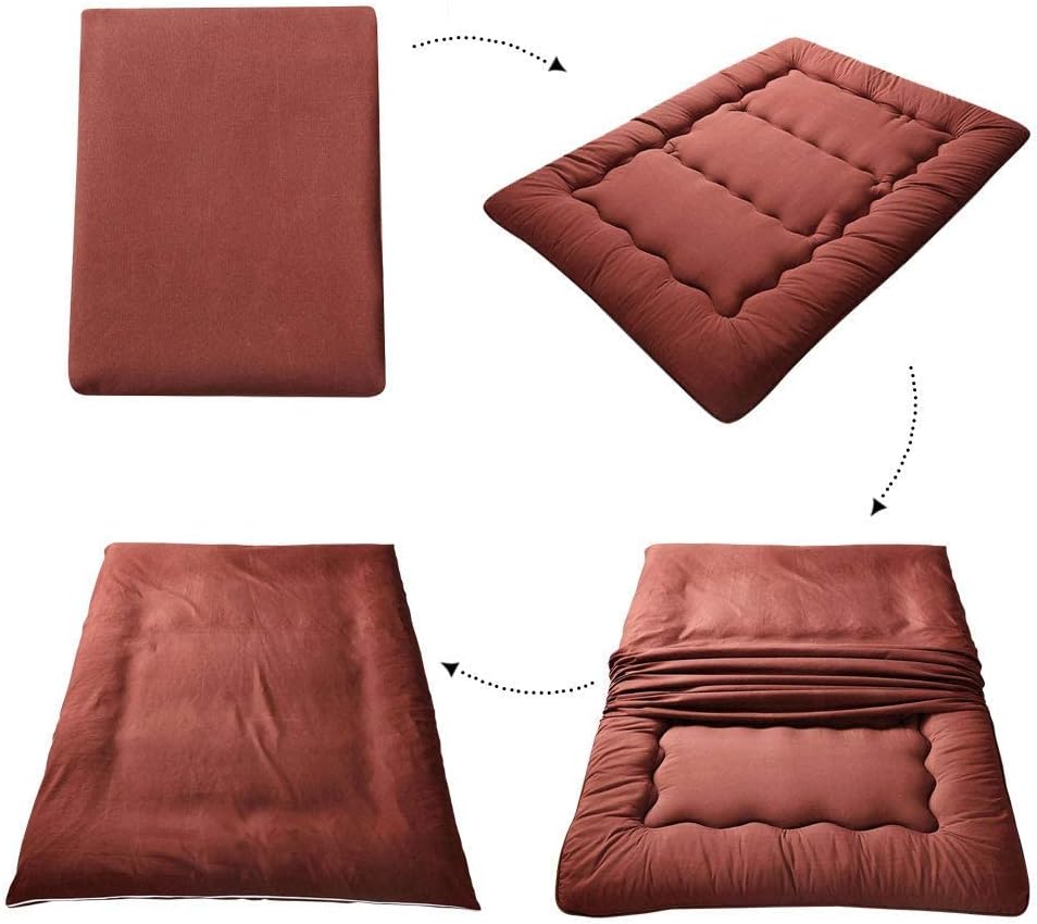 MAXYOYO Japanese Floor Mattress Futon Mattress, Thicken Tatami Mat Sleeping Pad Foldable Roll Up Mattress Boys Girls Dormitory Mattress Pad Floor Lounger Bed Couches and Sofas, Coffee, Full