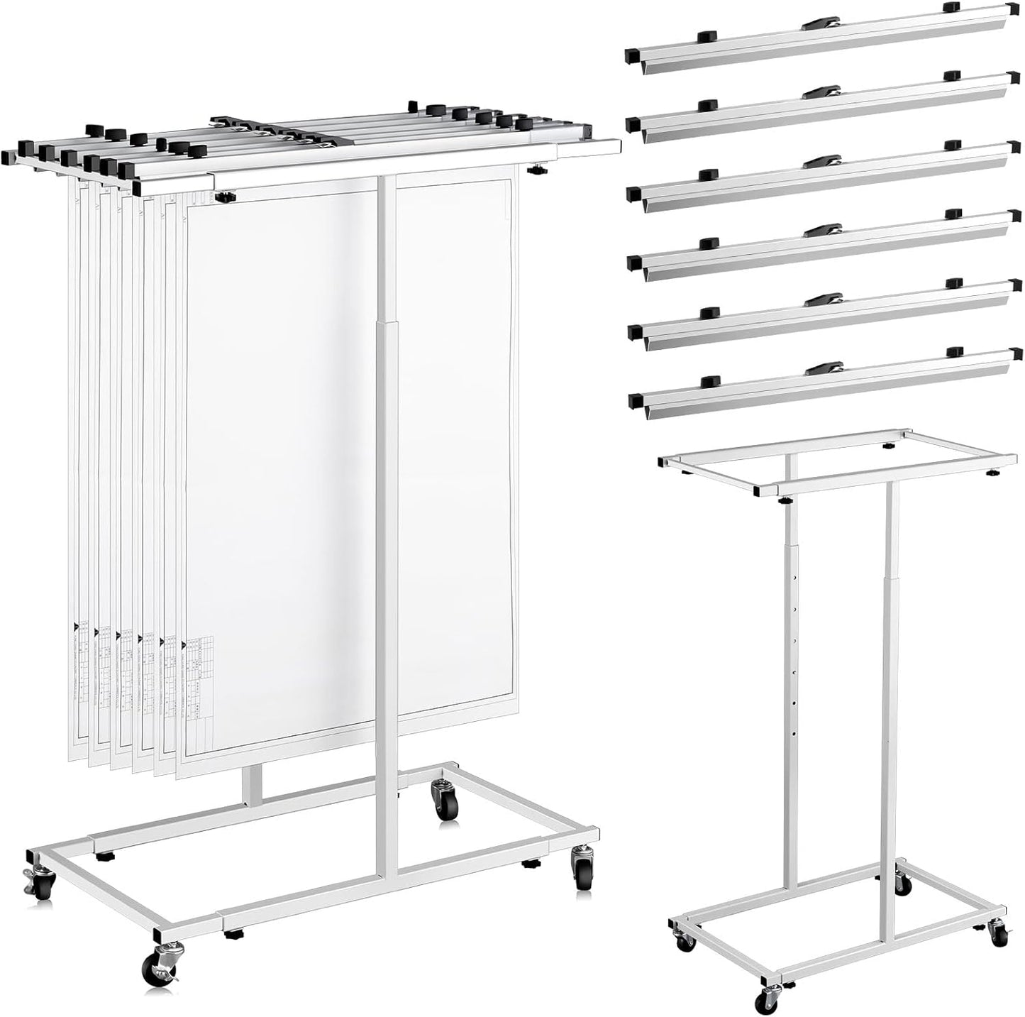 Mobile Blueprint Storage Rack Adjustable Holder with 6 Pcs Blueprint Clamps 4 Wheels Storage Organizer Stand for File Display Plan Office Home(30 Inch)