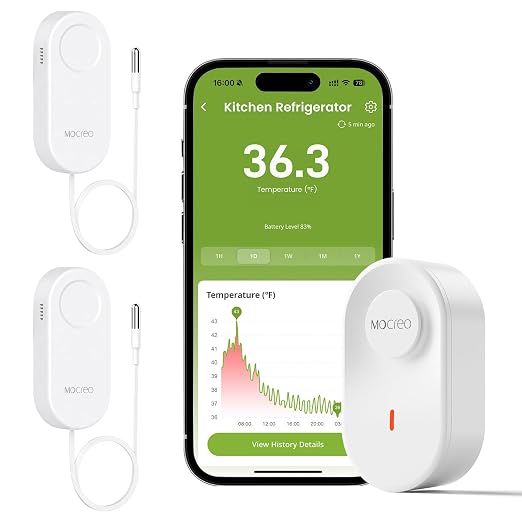 MOCREO WiFi Thermometer Freezer Alarm, Email Alert, App Notification, Data by MOCREO