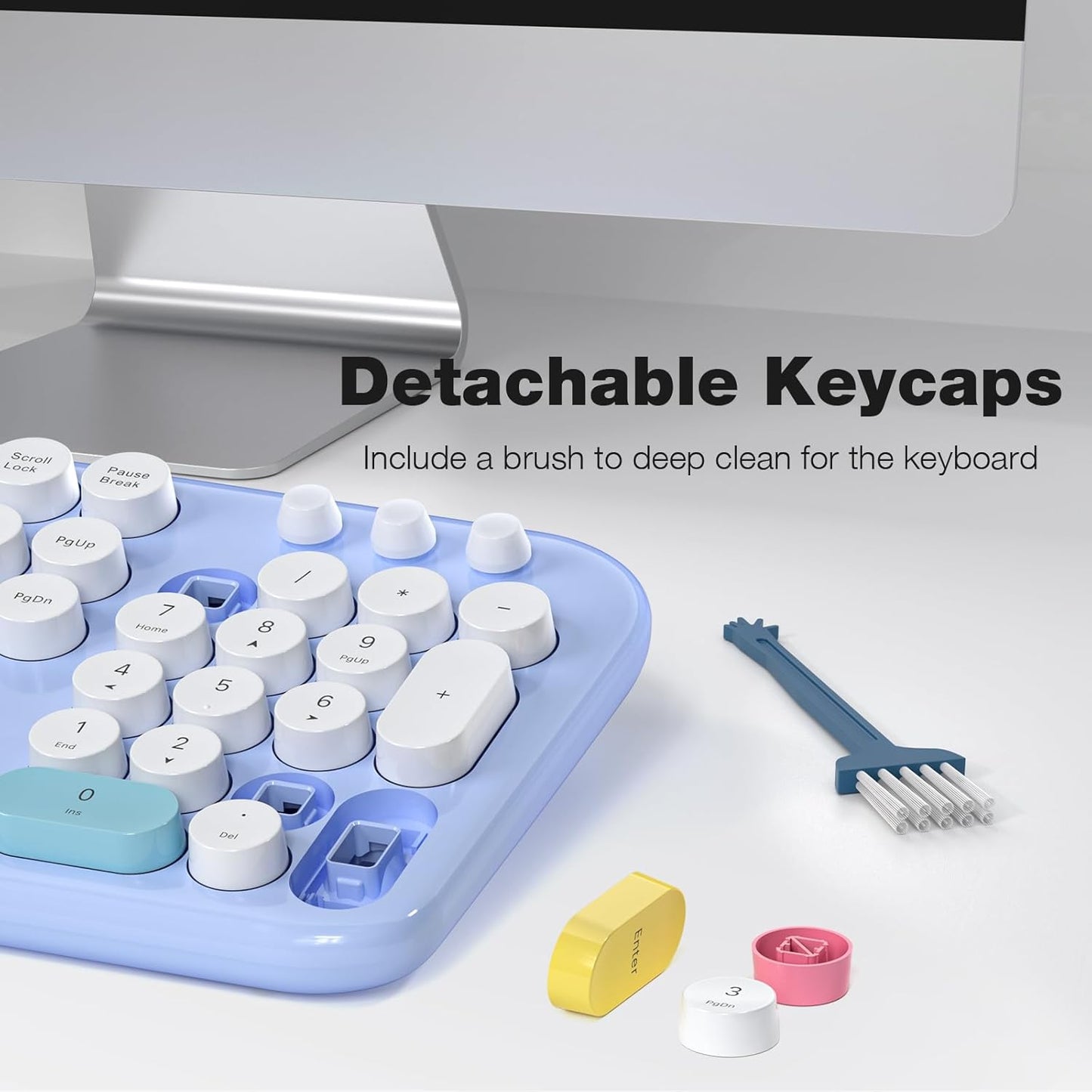 Wireless Keyboard and Mouse, Full Size Typewriter Keyboard and Cute Cat Shape Design Mouse Combo for Windows 7/8/10, Laptop, Desktop, PC, Computer (Blue)