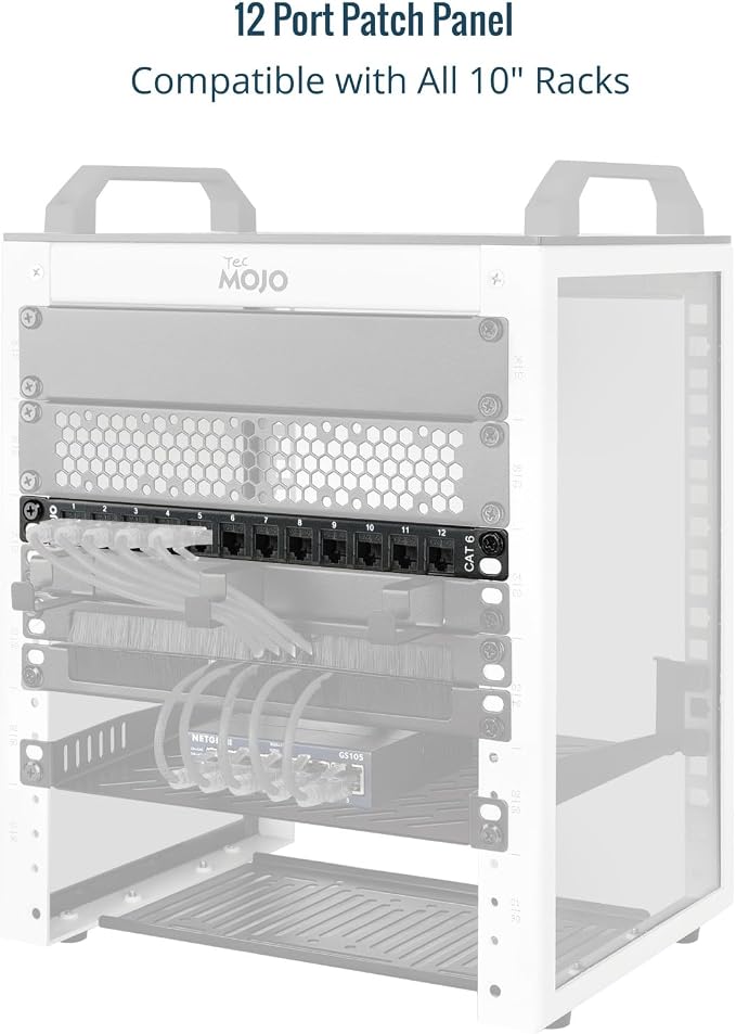 Tecmojo 12-Port Cat6 Patch Panel, 0.5U Rack Mount Modular Panel - Image 4