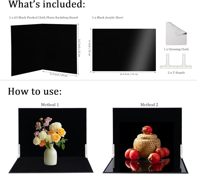 Product Photography Backdrop Kit, Reflective Black Acrylic Sheet & - Image 2