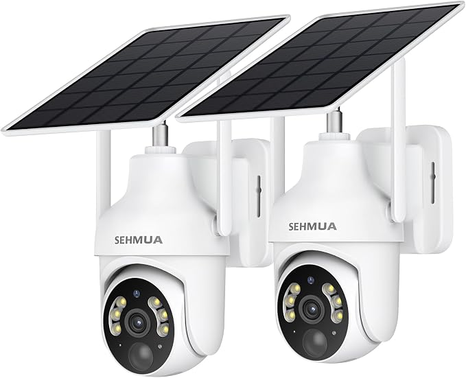 SEHMUA 2K Solar Security Cameras Wireless Outdoor, 2 Pack 360° View Pan/Tilt by SEHMUA