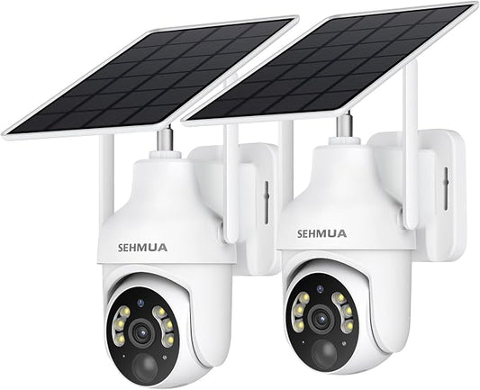 SEHMUA 2K Solar Security Cameras Wireless Outdoor, 2 Pack 360° View Pan/Tilt by SEHMUA