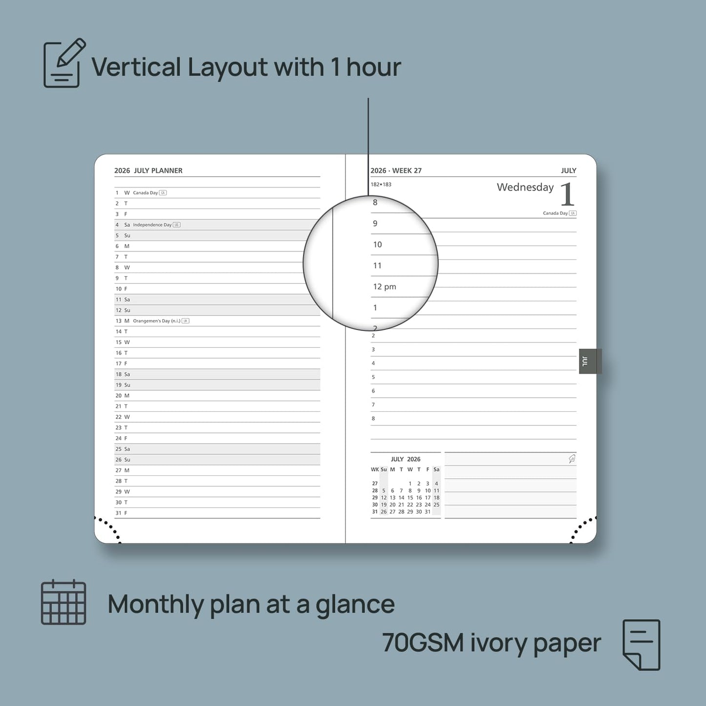 POPRUN 2026 Daily Planner One Page Per Day A6 Size Calendar (4.25" x 6.25") - 12 Months Hourly Appointment Book with Hardcover, Monthly Tabs, Pocket, Pen Holder - Burgundy