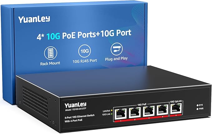 YuanLey 5-Port 10G PoE Switch Unmanaged by YuanLey