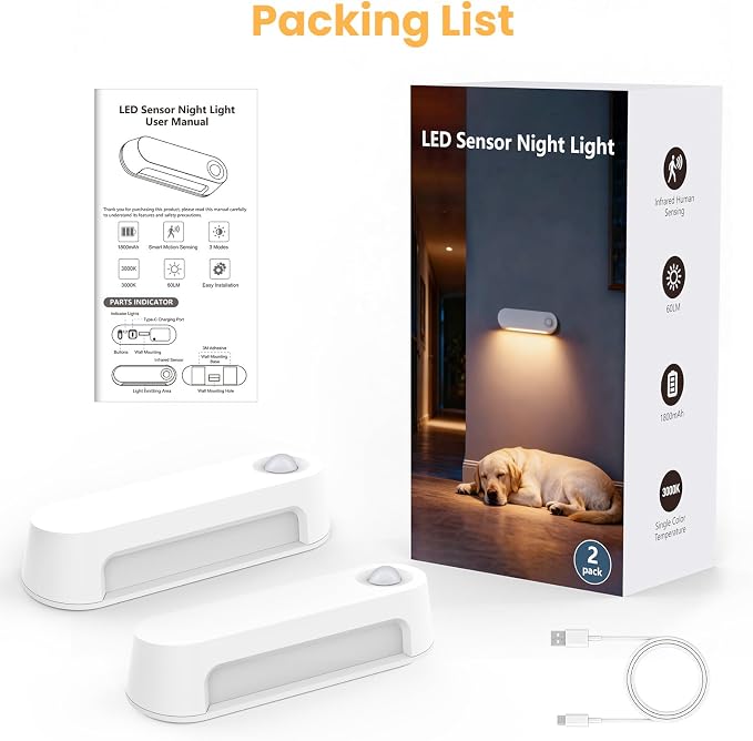 Motion Sensor Night Light, 1800mAh Rechargeable Battery Operated Step Lights - Image 7