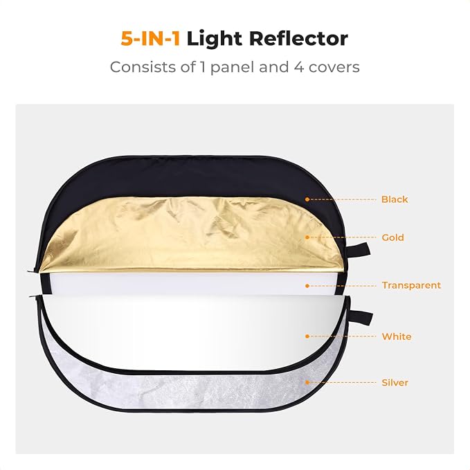 K&F CONCEPT 24" x36” 5-in-1 Oval Foldable Reflector - Image 3