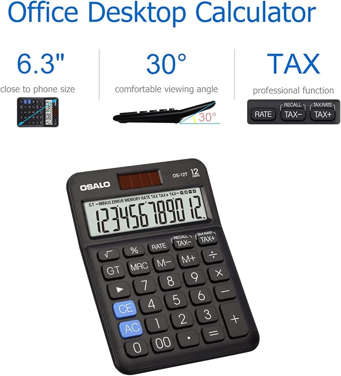 Pocket Small Size Desk Calculator, 12 Digit Large LCD Display, Basic Tax - Image 4