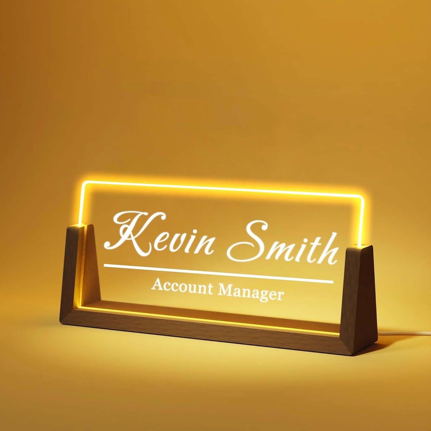 Personalized Desk Name Plate with LED Light & Wooden Base, Custom Acrylic Name Sign | Custom Office Decor & Appreciation Gifts for Boss Coworkers, New Job Promotion Gift (Style 5)