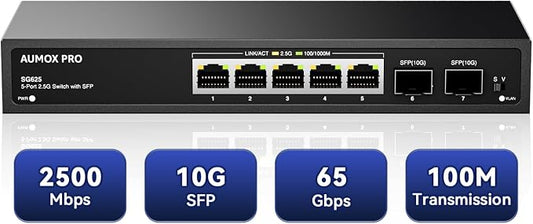 7 Port 2.5Gb Unmanaged Ethernet Switch by AUMOXPRO