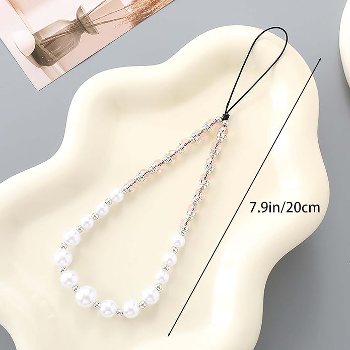 Beaded Phone Charm Lanyard Strap Girly Style Fixed Beads Pearl Lanyards - Image 5