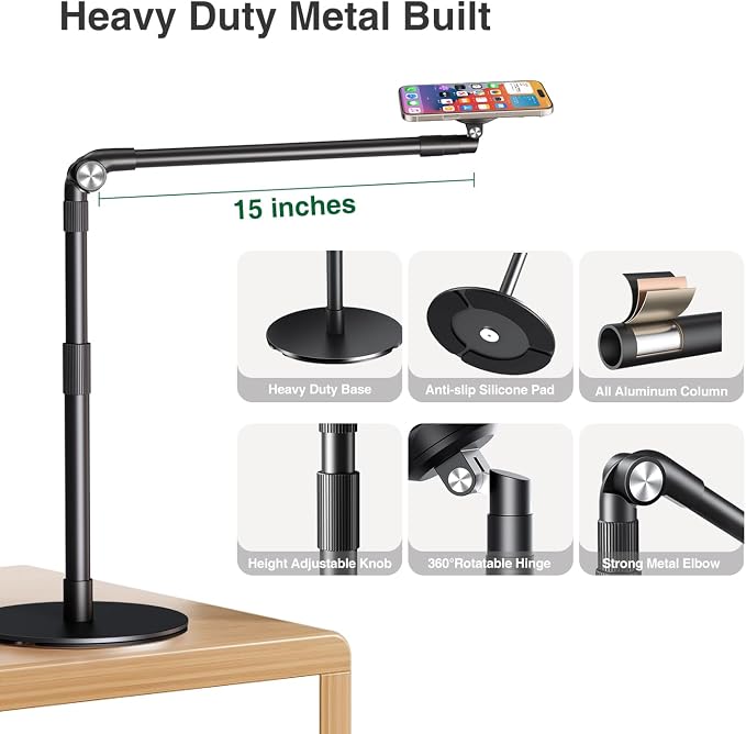 elitehood Magnetic Phone Stand for Overhead Recording, 15 in Long Arm Magsafe - Image 8