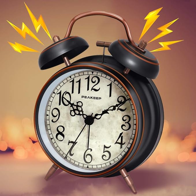 Peakeep Retro 4.5 inches Battery Operated Twin Bell Loud Alarm Clock - Image 2