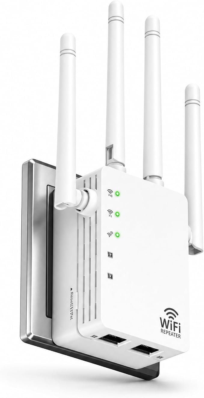 1200Mbps WiFi Extender with 4 Antennas, Signal Booster with Ethernet Port by GEYILO