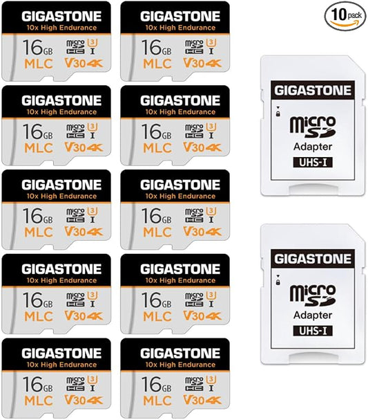 GIGASTONE Industrial 16GB MLC Micro SD Card 10-Pack, 4K Video Recording by Gigastone