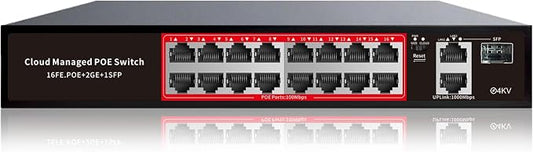 PoE Switch, 16 Port Managed POE+ Ethernet Switch, 240W Built-in Power, Support by STEAMEMO