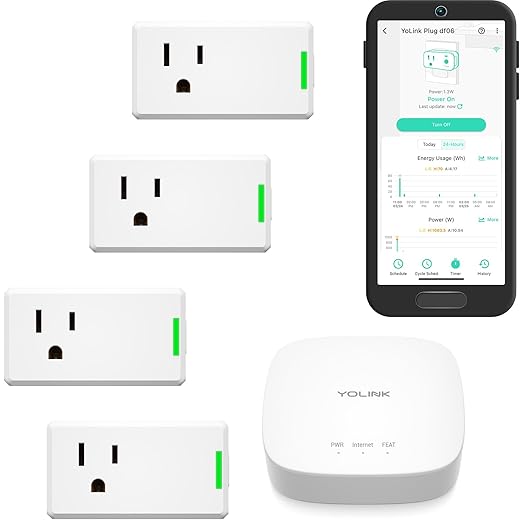 YoLink Smart Energy Plug 15A – 4-Pack, 1/4 Mile LoRa Range, High-Power Devices by YoLink