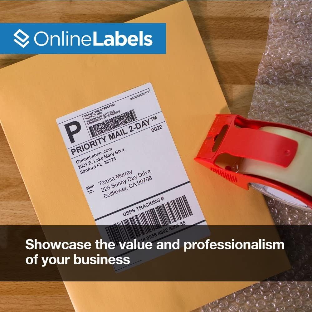 8.5 x 5.5 Half-Sheet Shipping Labels - Permanent, White Matte - for FBA, FedEx, UPS - Pack of 20 Labels, 10 Sheets - Inkjet/Laser Printers - Online Labels