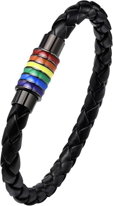 Nanafast Titanium Stainless Steel Rainbow LGBT Pride Bracelet Handmade Braided by Nanafast