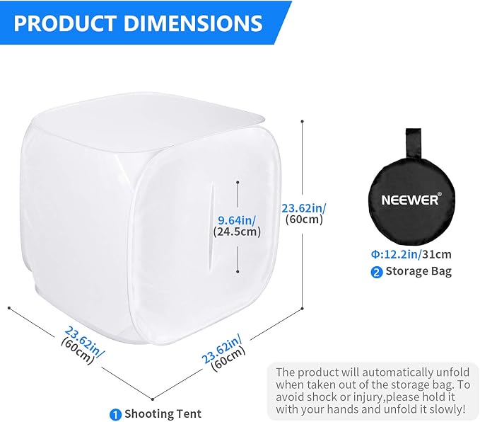 Neewer® 24x24 inch/60x60 cm Photo Studio Shooting Tent Light Cube Diffusion - Image 3