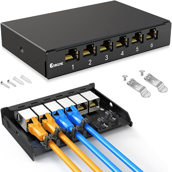 6 Port Patch Panel 0.5U CAT6A Keystone Patch Panel Shielded by Enmane
