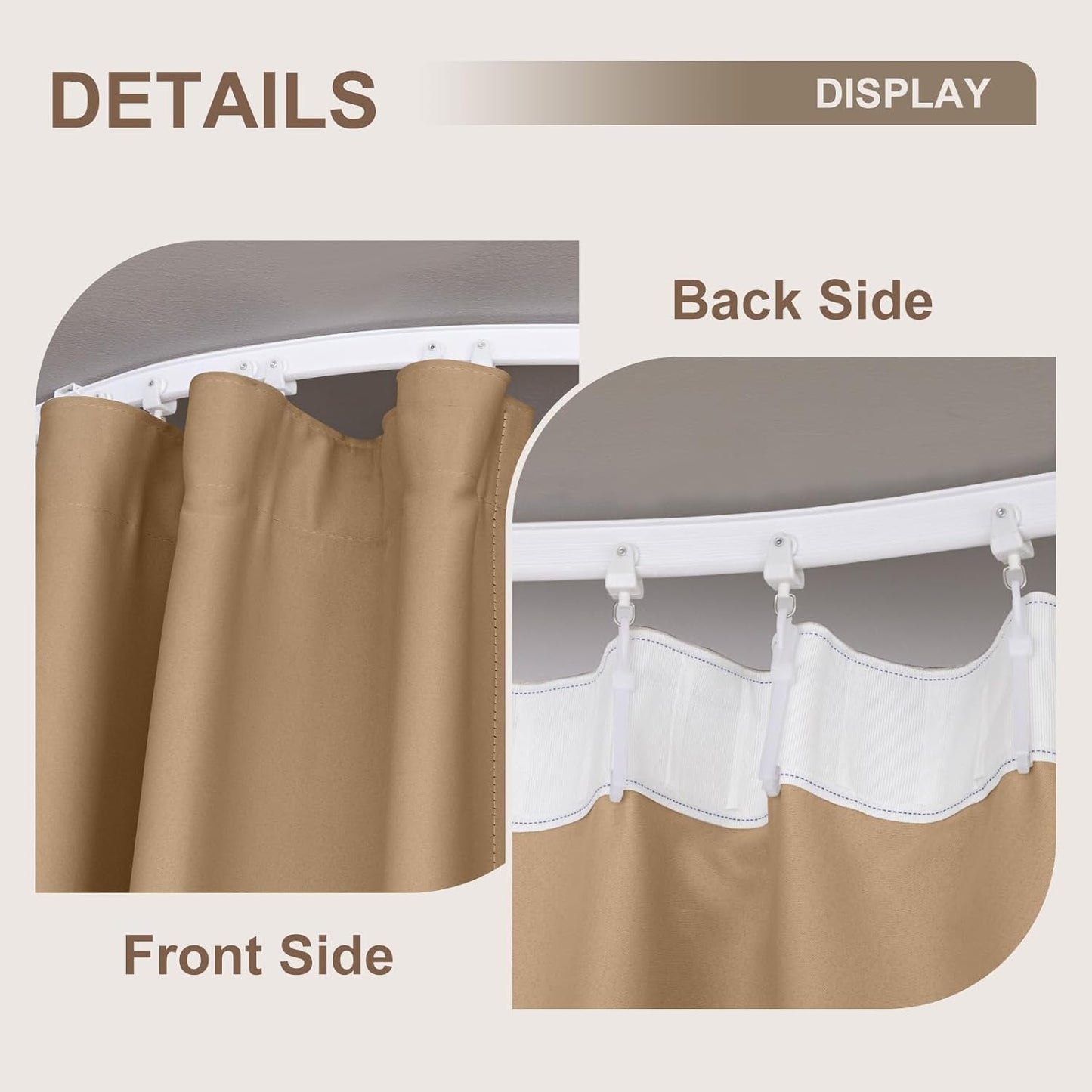 Room Divider Curtains & Flexible Bendable Tracks Set,Privacy Dividers Ceiling Track Curtain Window Blackout Curtains for Living Room Bedroom (W150 × H108 In 1 Panel Khaki Drape & White Rail)