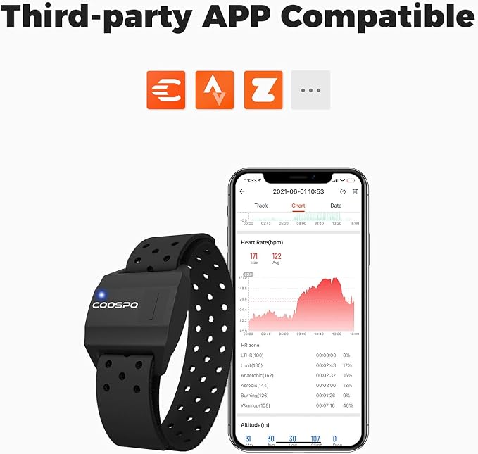 COOSPO Armband Heart Rate Monitor, Rechargeable Dual Band IP67 HRM, Compatible - Image 3