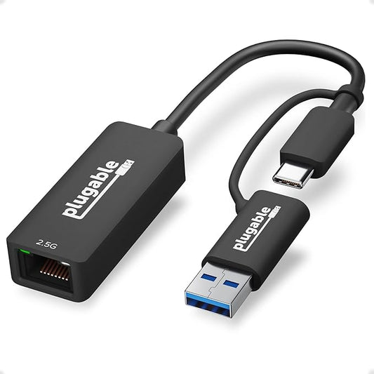 Plugable 2.5G USB-C and USB to Ethernet Adapter – Dual-Connector 2-in-1 USB-C by Plugable
