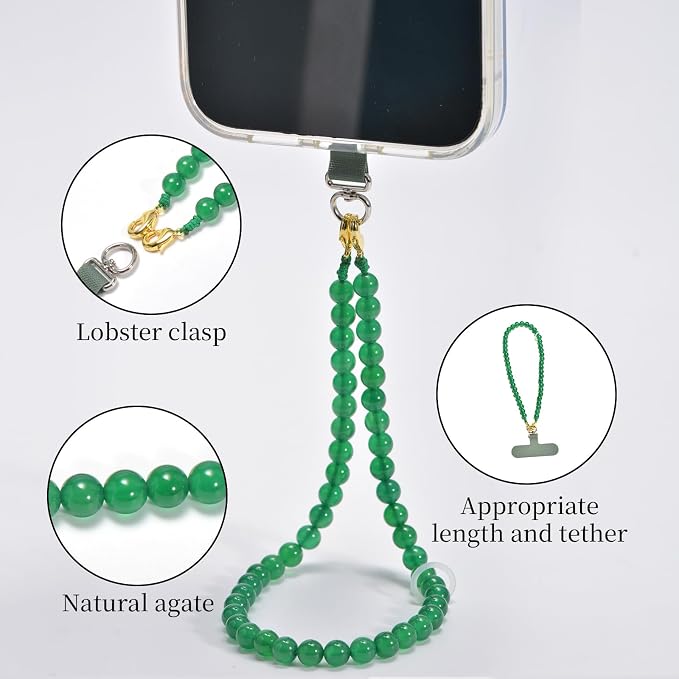 Agate Beaded Phone Wrist Strap for Women Men Stone Beads Charm Handmade - Image 3