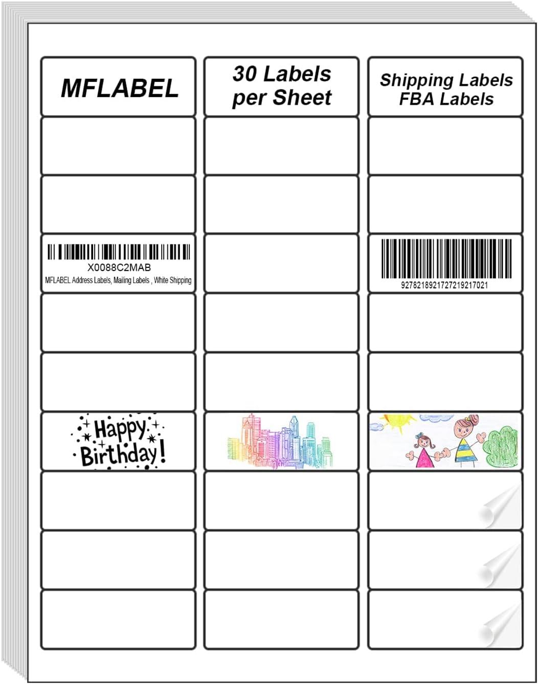MFLABEL Address Label, 1" x2-5/8 Mailing Sticker, 30-UP White Shipping Labels for Inkjet or Laser Printer, 30000 Sticker Labels (1000 Sheets), 30 Label per Sheet