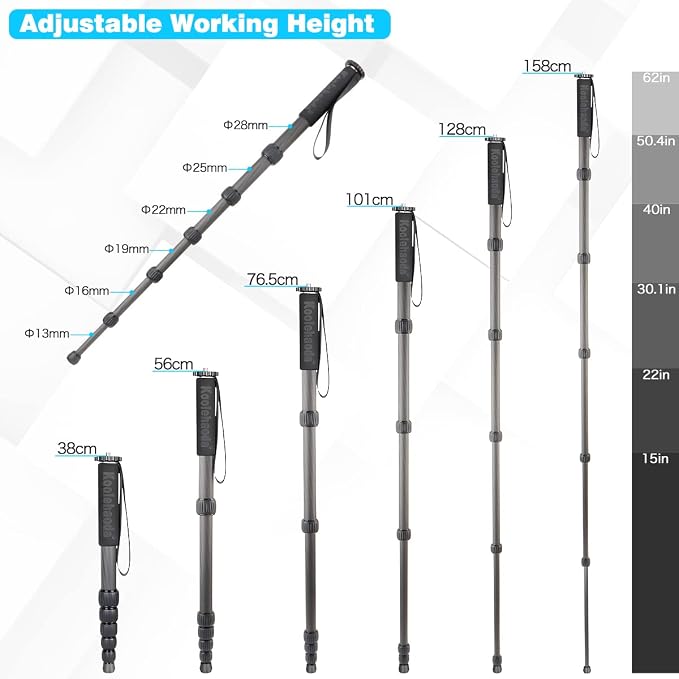 Koolehaoda MP286C Carbon Fiber Camera Monopod, 6-Section Portable | - Image 3