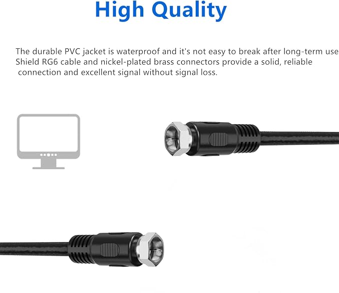 Short Coaxial Cable, 1ft Coax Cable RG6 F Cord 75 Ohm - Image 4