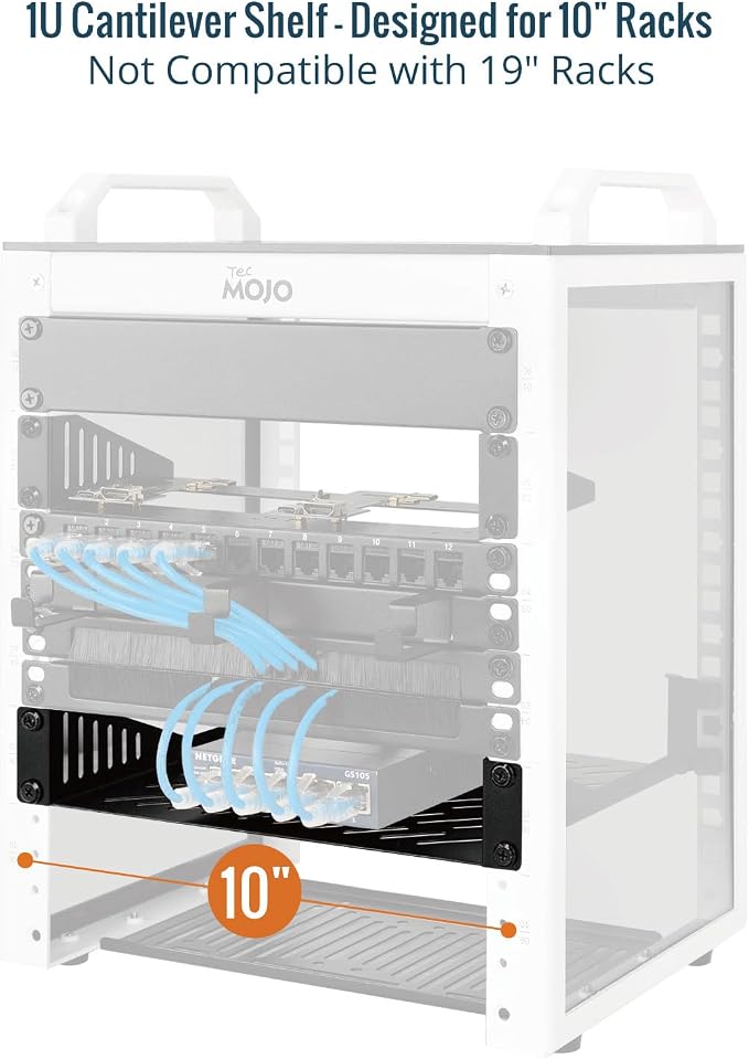 Tecmojo 1U Rack Mount Shelf for 10" Server Rack, 7.87" Deep Vented Cantilever - Image 3