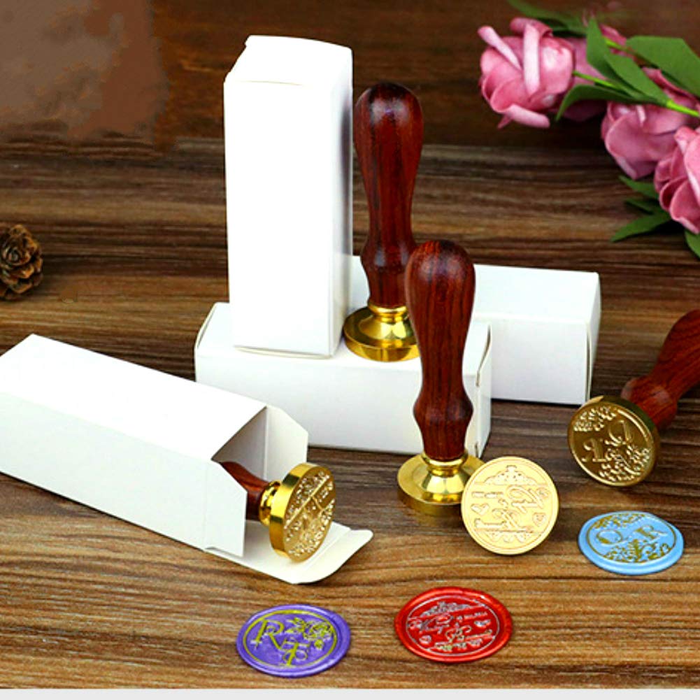 Wax Seal Stamp, Brass & Rosewood Handle, Three Flowers, 0.98" Diameter, 3.54" Length, Clear Color, Craft & Stationery Use