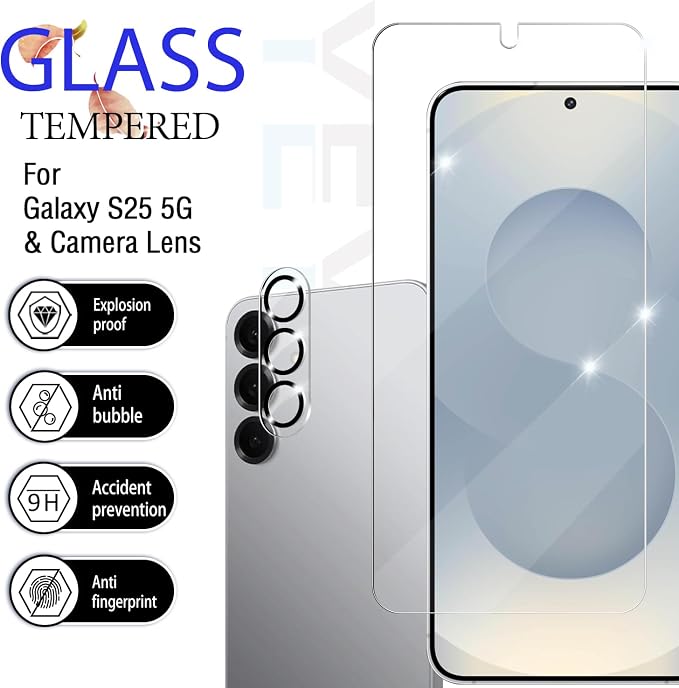 Screen Protector for Samsung Galaxy S25, Tempered Glass for Galaxy S25 & Camera - Image 2