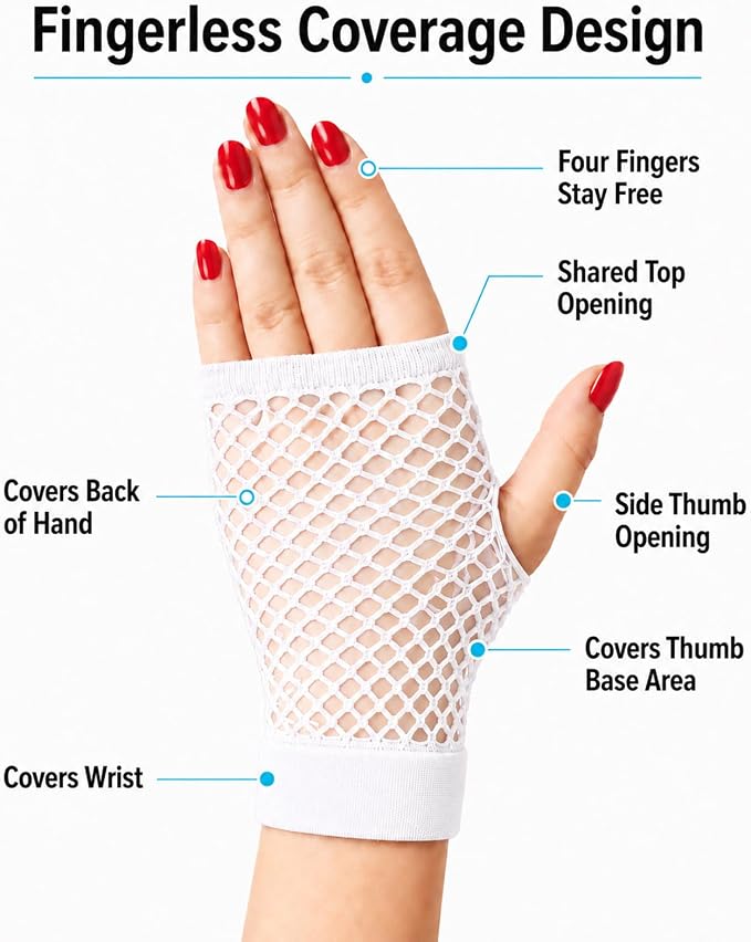 Seeksmile Women's Girls 80's Theme Party Emo Fingerless Arm Fishnet Gloves - Image 2