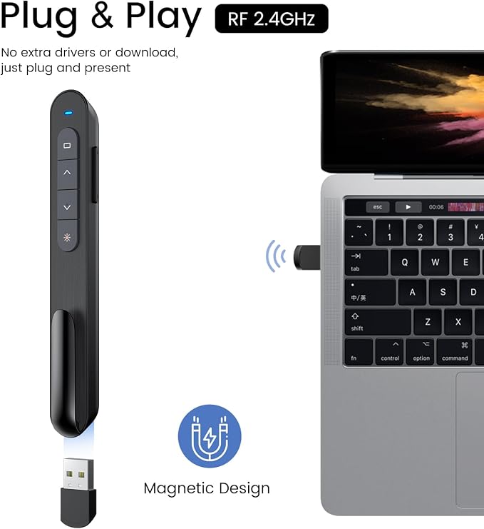 Wireless Presenter, Hyperlink Volume Control Presentation Clicker RF 2.4GHz USB - Image 2