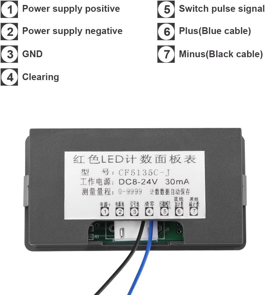 Digit Counter, DC 8-24V 4 Digit LED Digital Display 0-9999 Up/Down Plus/Minus Panel Counter Meter with Cable (Green)