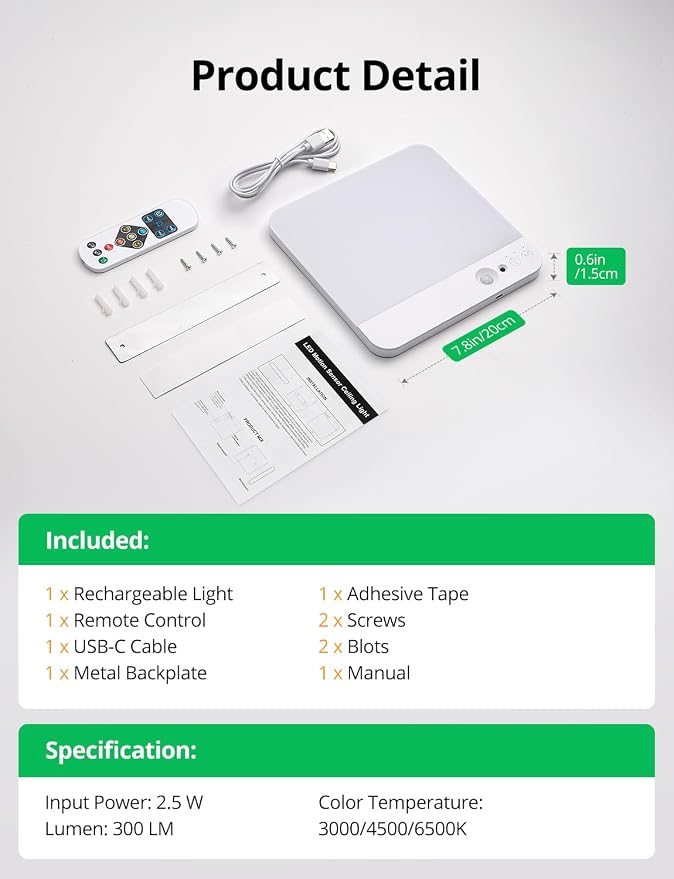 Bojim Rechargeable Remote Control Battery Operated Motion Sensor Ceiling Light - Image 9