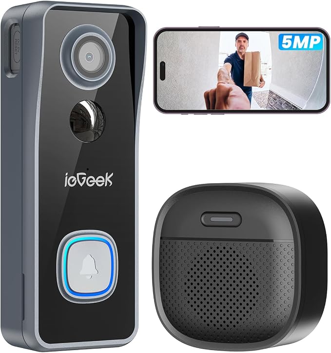 ieGeek Doorbell Camera Wireless No Subscription, 5MP Ultra Clear View Night by ieGeek