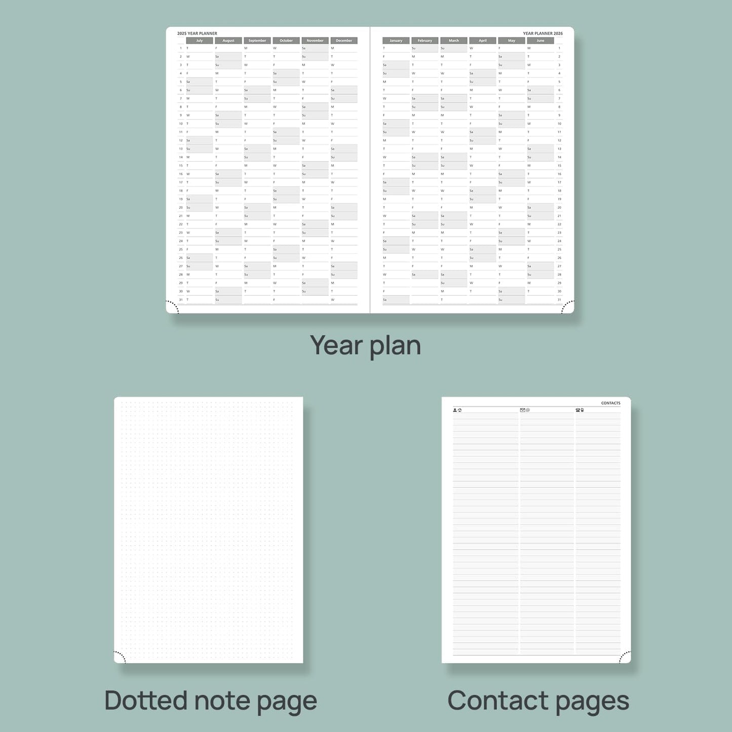 POPRUN 2025-2026 Daily Planner One Page Per Day (Large - 8.25'' x 12'') - Academic Calendar (July 2025 - June 2026), 2025 Day Appointment Book with Monthly Tabs, Hardcover - Pacific Green