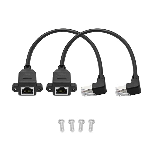 2Pcs 90 Degree Cat6 Ethernet Extension Cable 1FT, Up Angle RJ45 Male to Female by Maixbomr