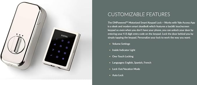Emtek EMP21211US26 Empowered 2 Electronic Touchscreen/Fingerprint Key Free - Image 2